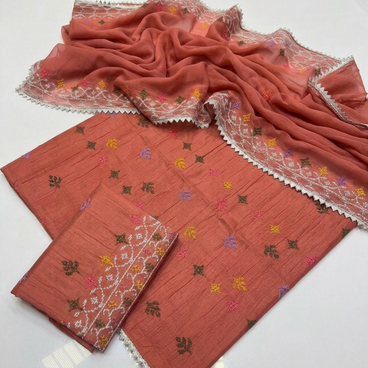 Tajbari Multi-Color Floral Embroidered Lawn 3-Piece Suit with Chiffon Dupatta