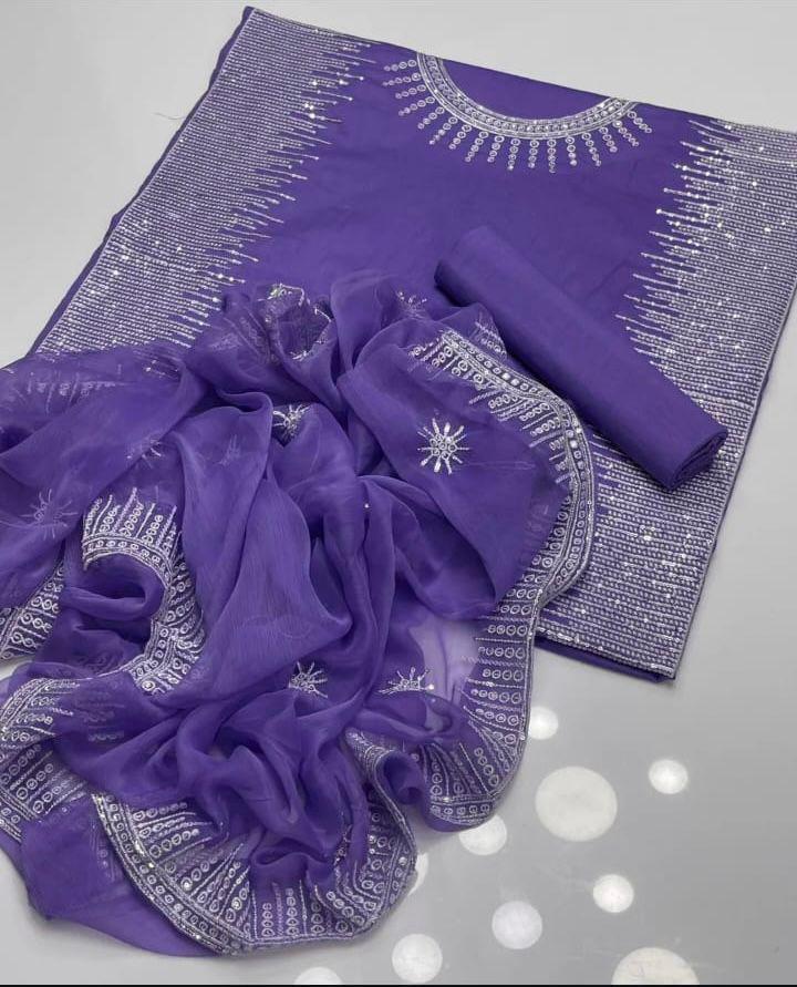 Tajbari Periwinkle Violet & Silver Hand-Embroidered Lawn 3-Piece Suit with Chiffon Dupatta