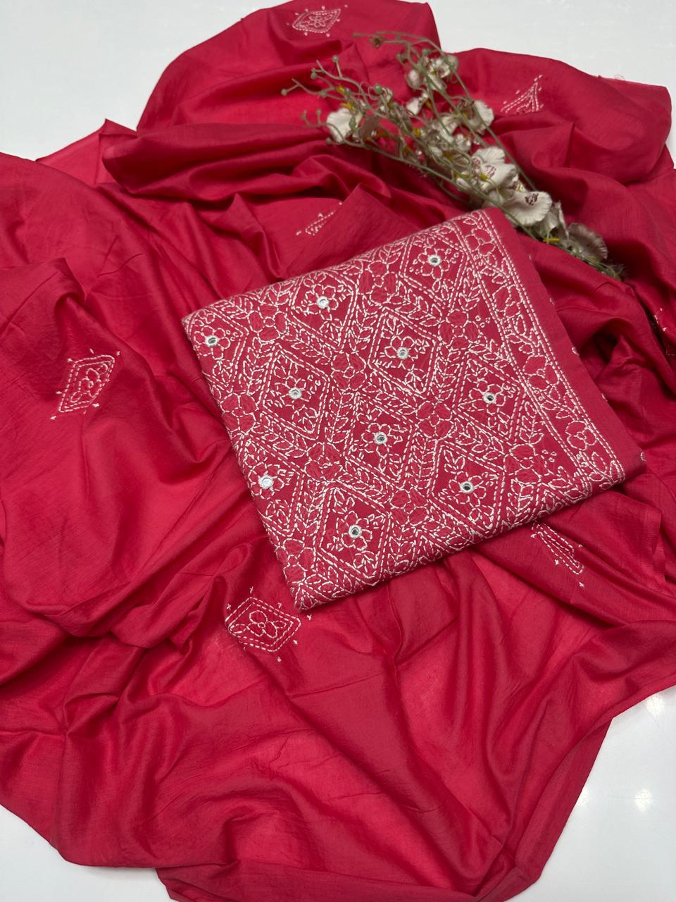 Tajbari Magenta Pink Hand-Embroidered Diamond Jaal Lawn 3-Piece Suit with Chiffon Dupatta