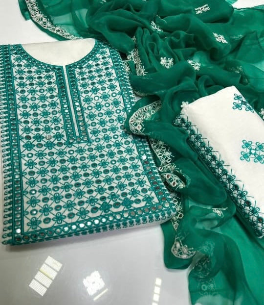 Tajbari Winter Khadi Silk Three Piece 03 - White & Sea Green