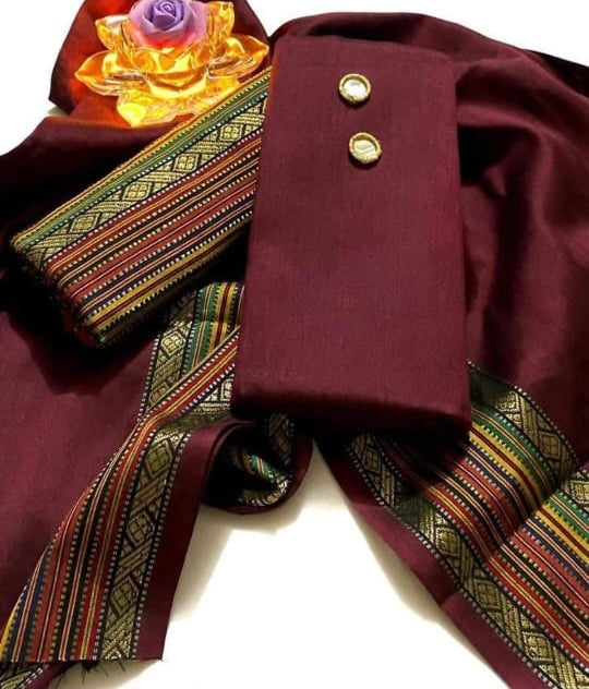 Tajbari Winter Khadi Silk Three Piece 10 - Maroon Handloom Paar