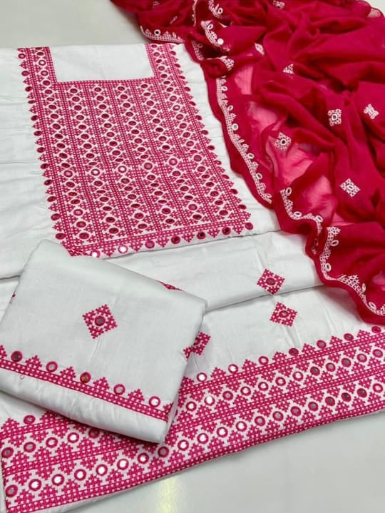 Tajbari Winter Khadi Silk Three Piece 12 - White & Magenta