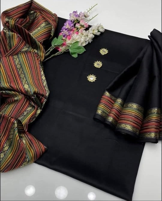 Tajbari Winter Khadi Silk Three Piece 21 - Classic Black Handloom Paar
