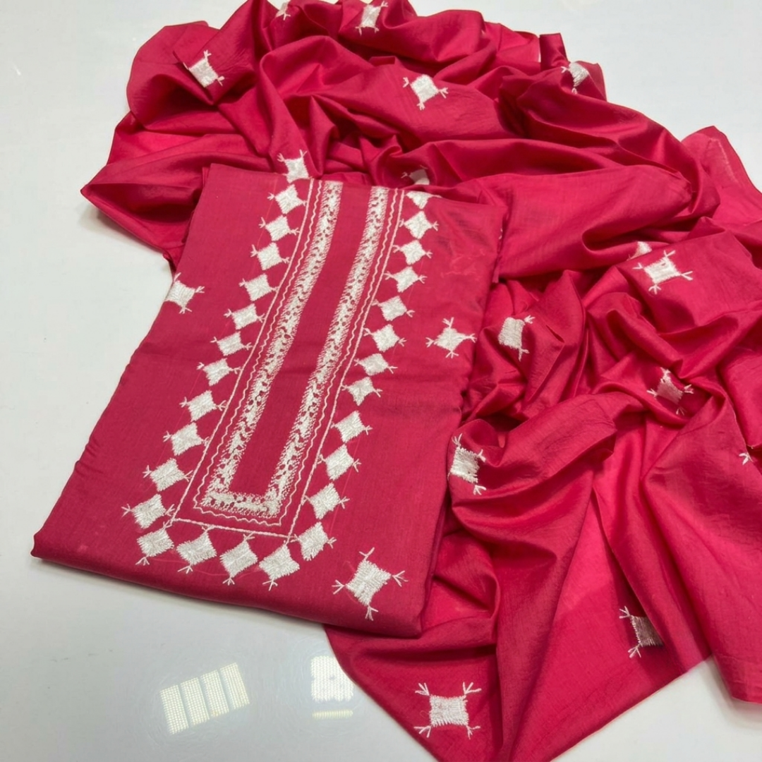 Tajbari Magenta Hand-Embroidered Lawn 3-Piece Unstitched Suit