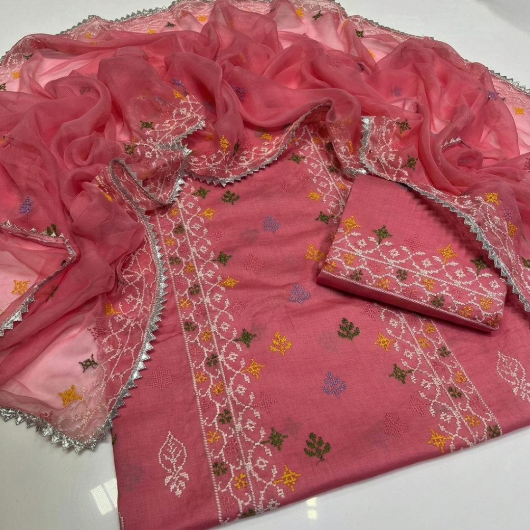 Tajbari Multi-Color Floral Embroidered Lawn 3-Piece Suit with Chiffon Dupatta