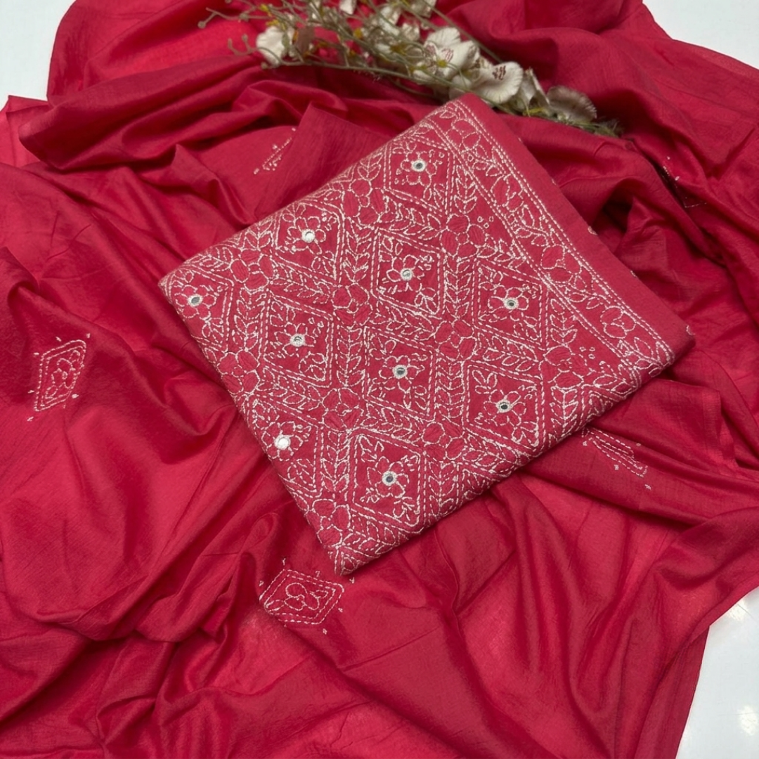 Tajbari Hand-Embroidered 3-Piece Unstitched Lawn Suit with Chiffon Dupatta