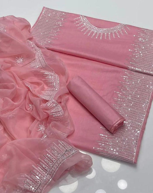 Tajbari Luxury 3-Piece Hand-Embroidered Paper Cotton & Lawn Suit – Pastel Pink