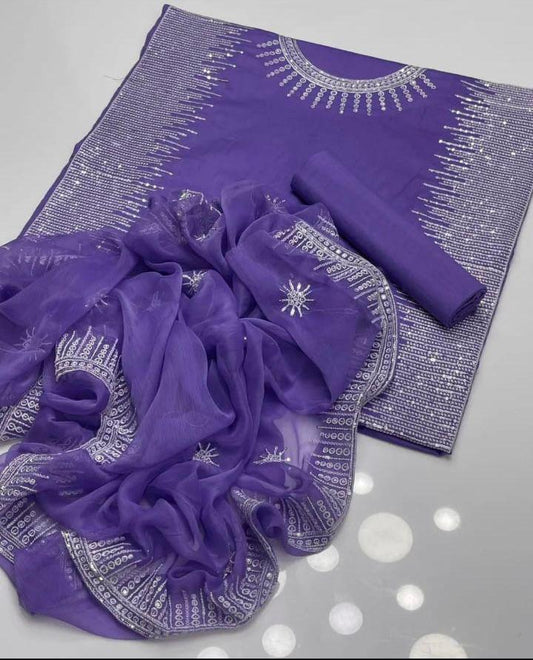 Tajbari Periwinkle Violet & Silver Hand-Embroidered Lawn 3-Piece Suit with Chiffon Dupatta