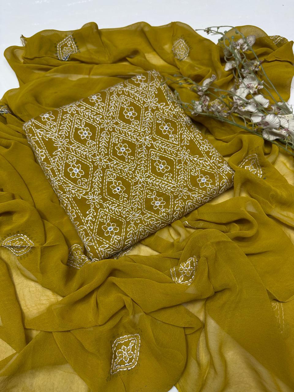 Tajbari Olive Green Hand-Embroidered Diamond Jaal Lawn 3-Piece Suit with Chiffon Dupatta