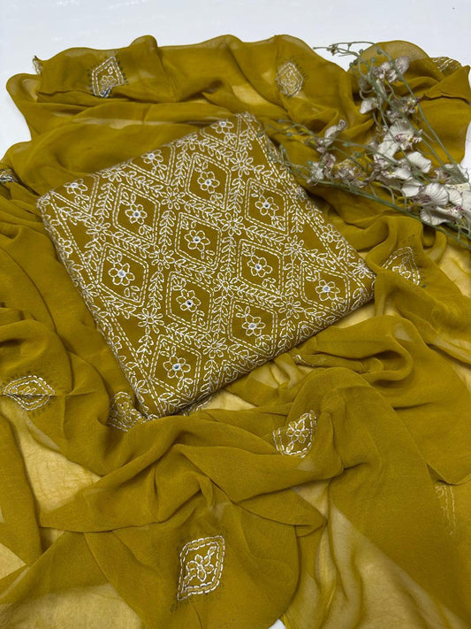 Tajbari Olive Green Hand-Embroidered Diamond Jaal Lawn 3-Piece Suit with Chiffon Dupatta