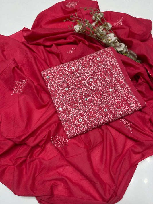 Tajbari Magenta Pink Hand-Embroidered Diamond Jaal Lawn 3-Piece Suit with Chiffon Dupatta