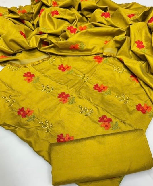 Tajbari Winter Khadi Silk Three Piece 01 - Mehendi Green Floral