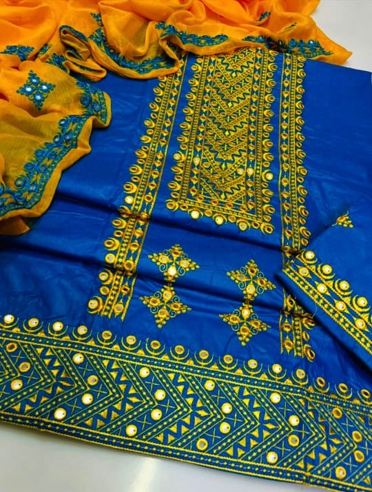 Tajbari Winter Khadi Silk Three Piece 04 - Royal Blue & Mustard