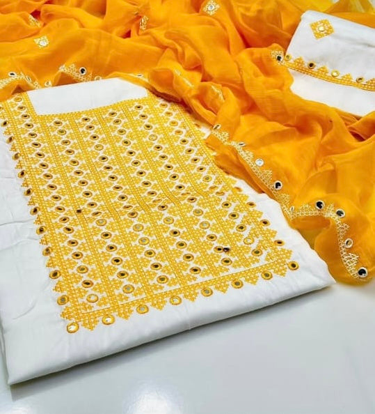 Tajbari Winter Khadi Silk Three Piece 05 - White & Mustard
