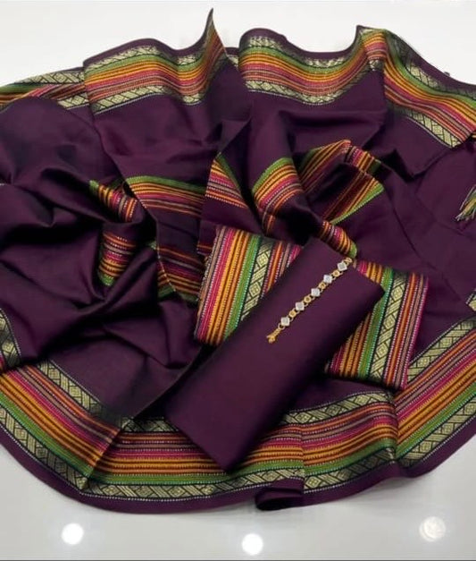 Tajbari Winter Khadi Silk Three Piece 11 - Plum Purple Handloom Paar